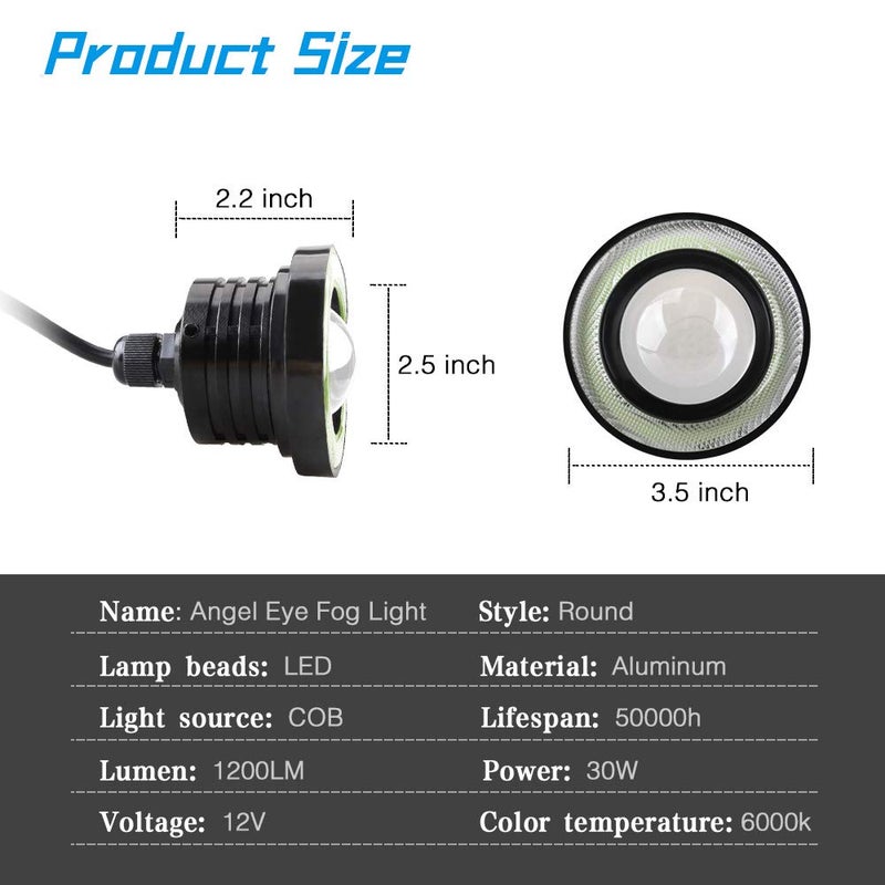 KaiDengZhe 2PCS Super Bright 3.5" Projector Universal LED Fog Light 12V 10W Ice Blue COB Halo Angel Eye Rings For Moto Headlight Car Daytime Running Light DRL Driving Light Fog Light Bulb - Image 2